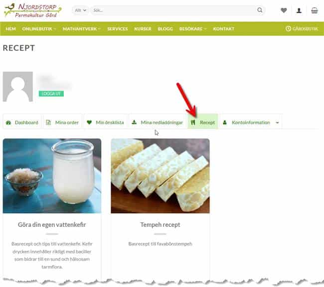 Where can I find recipes? 2 Recipes under My account